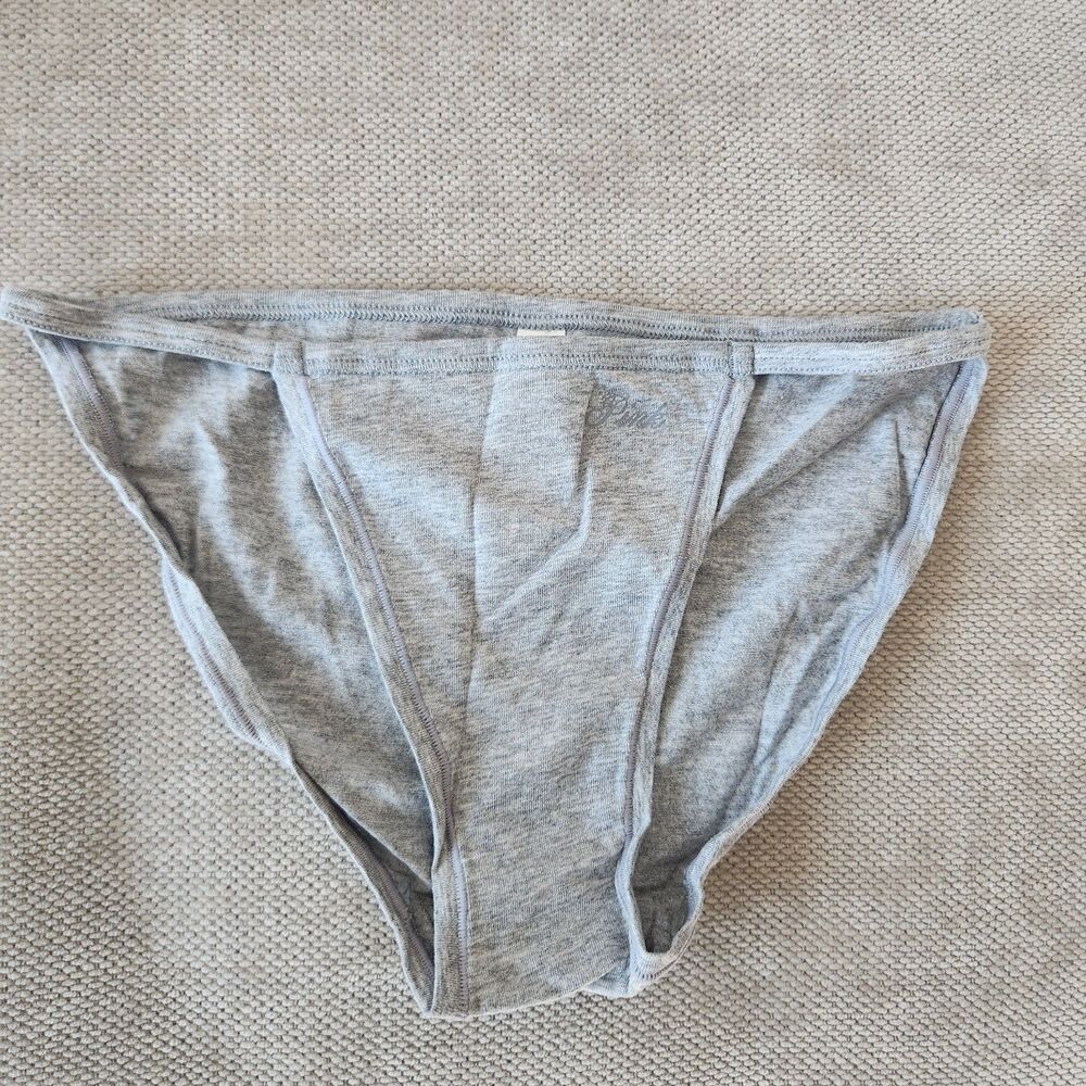 Victoria's Secret PINK Small Heather Grey Cotton String Bikini Panty NWT
